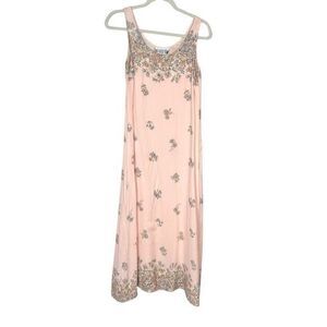 Decked Out Midi Maxi Dress Vintage Small Peach Floral Sleeveless Pastel 90s Vtg